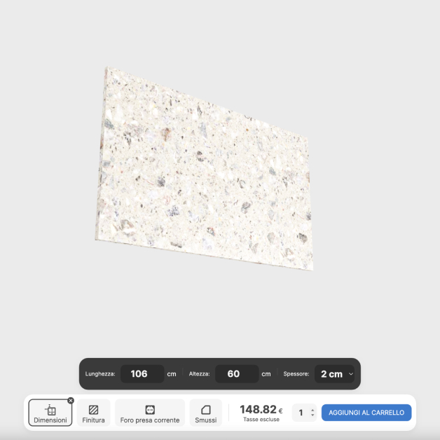 Screenshot Configuratore 3D per MarmoGranito e-commerce della pietra su misura che descrive visivamente il case study