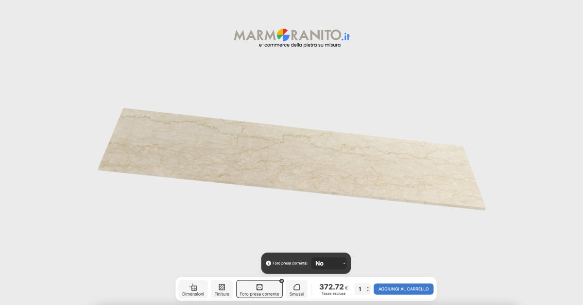 Screenshot Configuratore 3D per MarmoGranito e-commerce della pietra su misura che descrive visivamente il case study