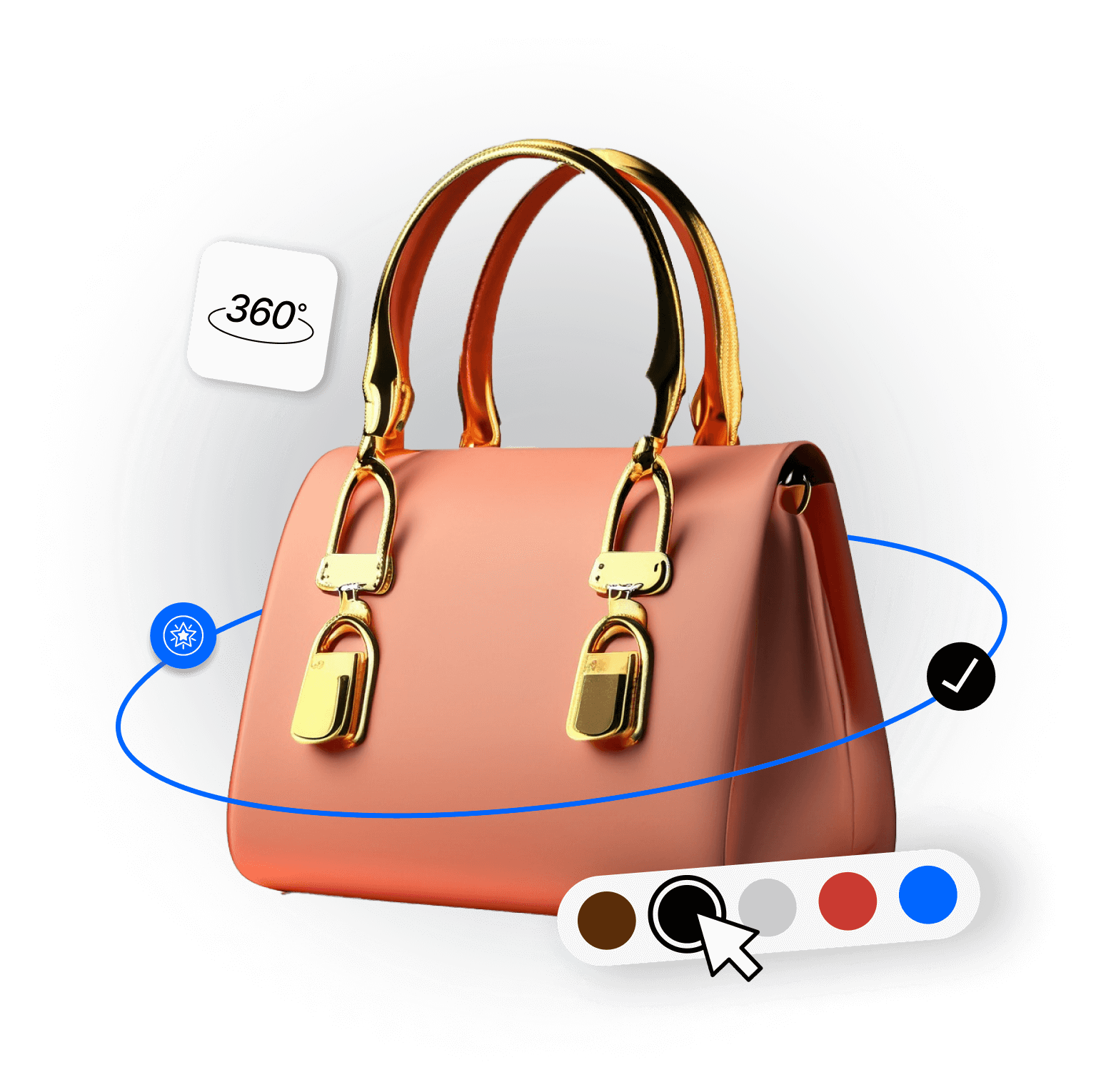 Immagine di Configuratore 3D per accessori lusso che mostra cambio colore e rotazione di borsa