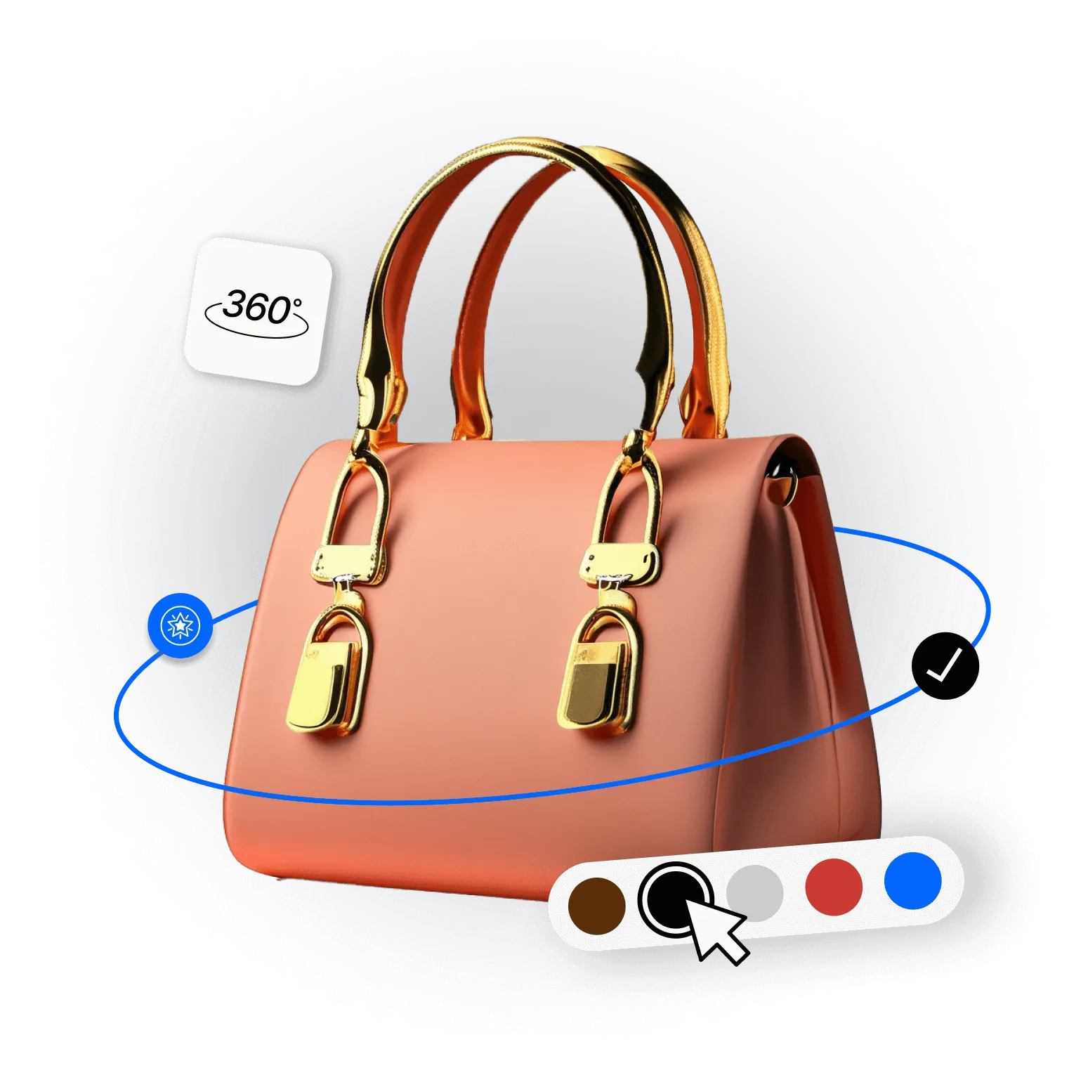 Immagine di Configuratore 3D per accessori lusso che mostra cambio colore e rotazione di borsa